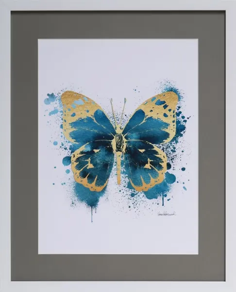 FORTUNE  有框畫 抽象藍色蝴蝶水彩畫