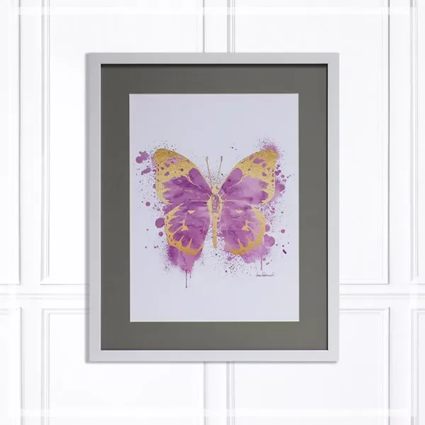 FORTUNE  有框畫 紫色噴漆中閃耀著金色蝴蝶