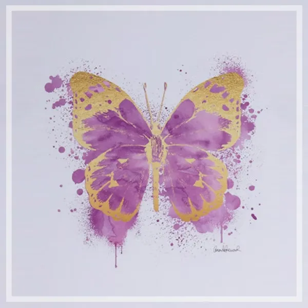 FORTUNE  有框畫 紫色噴漆中閃耀著金色蝴蝶