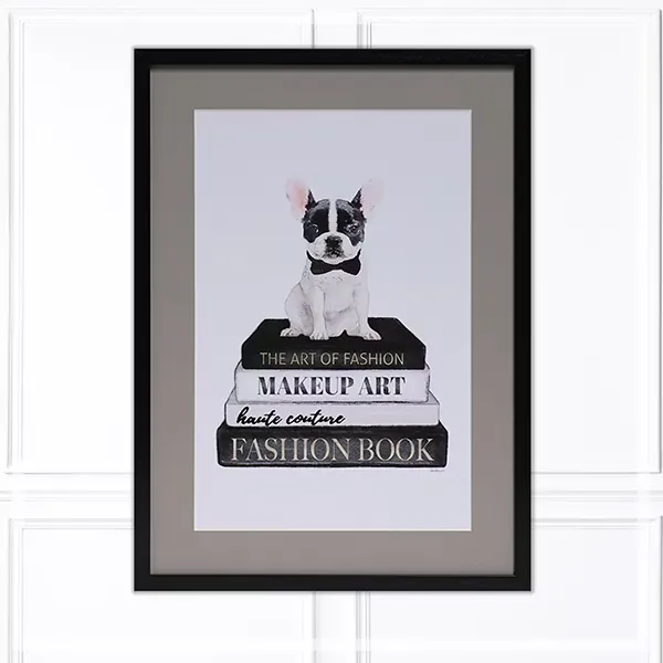 FORTUNE  有框畫  波士頓梗犬與精品書