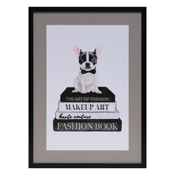 FORTUNE  有框畫  波士頓梗犬與精品書