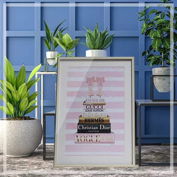 FORTUNE  有框畫 高跟鞋與精品書 條紋