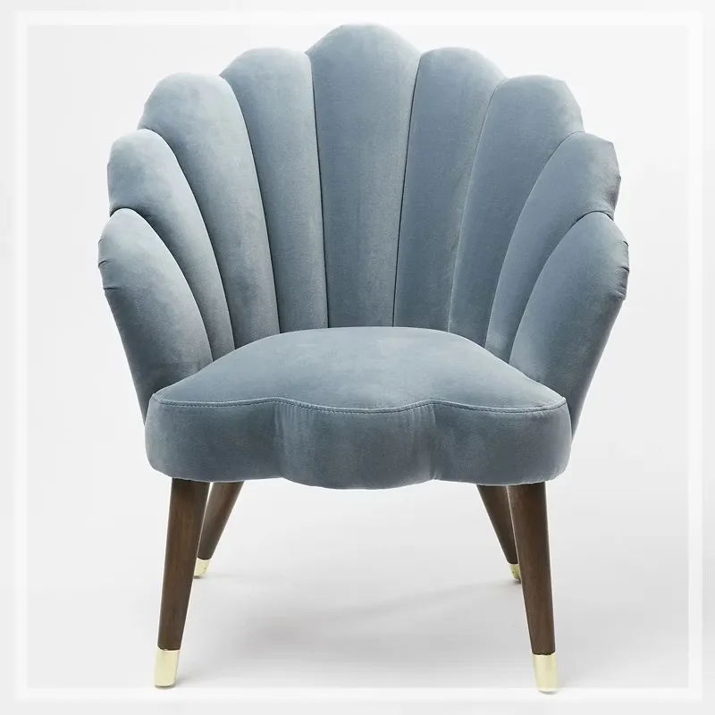 FLORA 布沙發／一人 D2530 (13)  扇貝形藍色天鵝絨扶手椅貝殼/花瓣椅