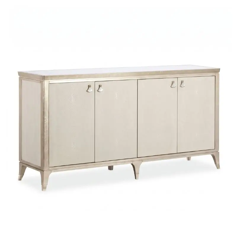 餐櫃 奶油色皮紋門板 金屬邊框設計