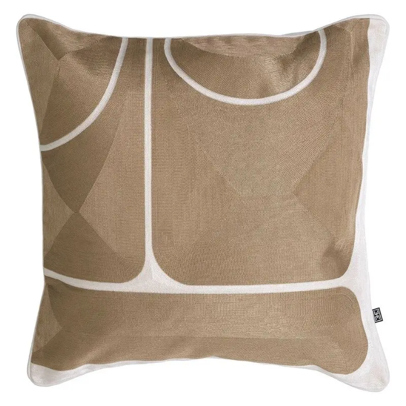 Eichholtz SABROSA 淺咖啡抱枕，Beige & White 幾何圖騰設計，50×50 沙發抱枕。