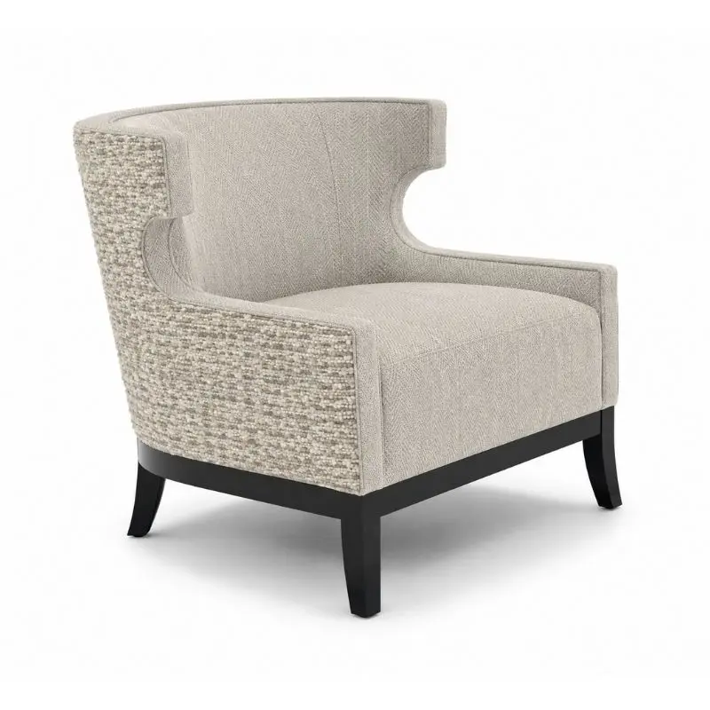 Bernhardt Emma Chair 灰色雙材質布面單椅，採用環抱式扶手與黑色木質椅腳設計。